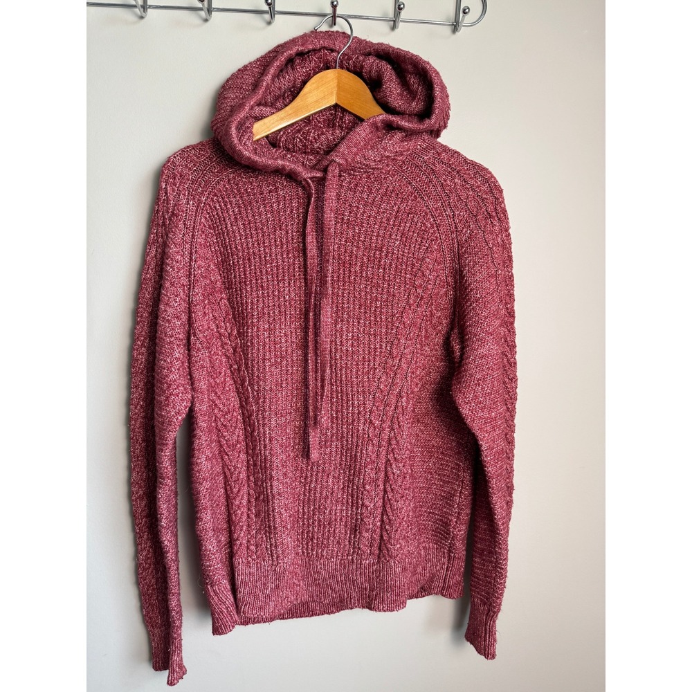 Charlie B Womens Marled Pink Cable Knit Hoodie L Cozy Winter Fall Boho Cottage